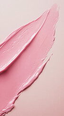 Close-up of smooth pink cosmetic cream or makeup foundation smeared on a soft beige background. Generative AI