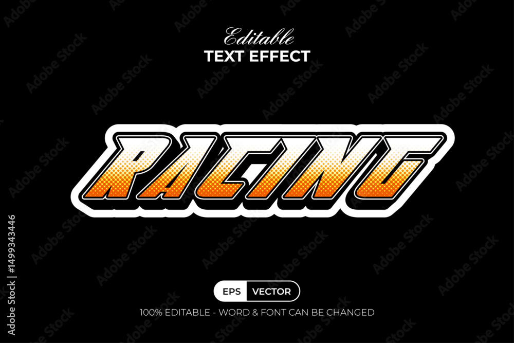 Aufkleber racing text effect sticker halftone texture style. editable text effect.
