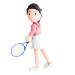A woman is playing tennis and holding a tennis racket. She is wearing a pink shirt and white skirt