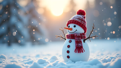 Festive Snowman Delight: Embracing Winter's Joyful Spirit in a Snowy Scene