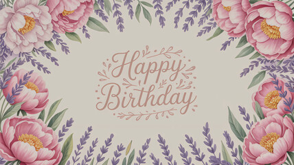 Watercolor floral frame with peonies and lavender