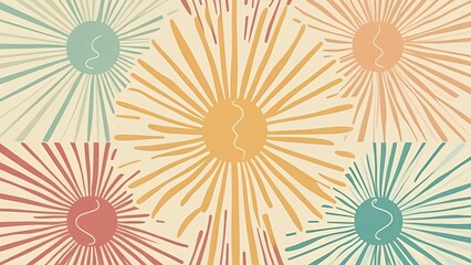 Abstract Pastel Sunburst Pattern – Hand-Drawn Radiating Lines with Soft Vintage Colors for Boho Wall Art, Retro Decor, Textile Design, Kids Room, or Artistic Backgrounds