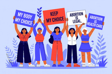 A group of women holding signs that say "Keep my body my choice"