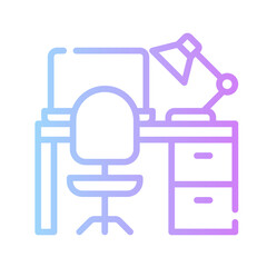 college icon spesial line with gradient color blue purple_study desk with lamp