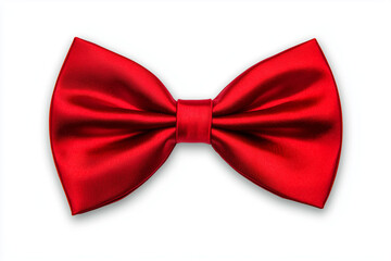 Bright red bow tie with a satin finish, perfectly tied, centered on a clean white background