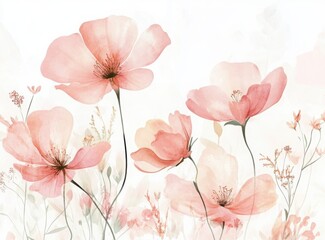 watercolor pink and peach floral background with delicate lines and soft petals