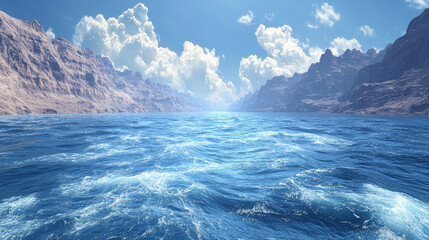 Ocean opening in biblical event of Moses. Opening of the Red Sea. 3D Illustration Rendering