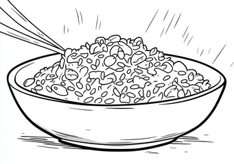 Miseczka ryżu z pałeczkami w stylu wektorowym, stylizowane jedzenie azjatyckie