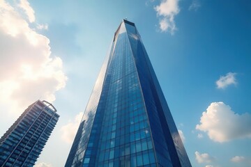 Fototapeta premium Modern pinnacle tower skyscraper reaching for the sky, architectural marvel , tower, illumination