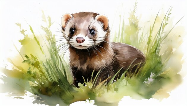 Verspieltes Frettchen im Gras