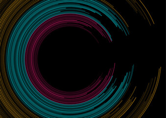 Colorful minimal circular lines abstract tech background. Vector bright futuristic design