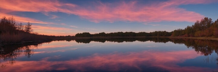 Fototapeta premium Pink Sunset Reflection on Calm Lake