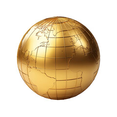 Golden Globe Earth Map on Transparent Background