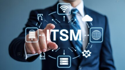 Person touching a digital interface displaying it service management.