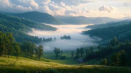 Obraz premium Majestic mountain surrounded by ethereal fog creating a serene and enchanting atmosphere