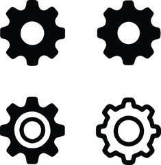 Four Black Gear Icons Set on White Background