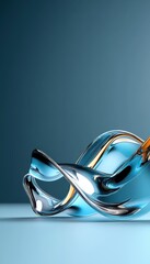 A cinematic abstract form perfect for a website header asset showcases a transparent fluid design with gold accents against a smooth teal backdrop and studio lighting.