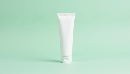 Minimalist White Cosmetic Tube on Soft Green Background for Beauty and Skincare