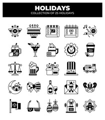 Collection of 25 Holidays Icons. Festive Celebration. Party. and Event Symbols