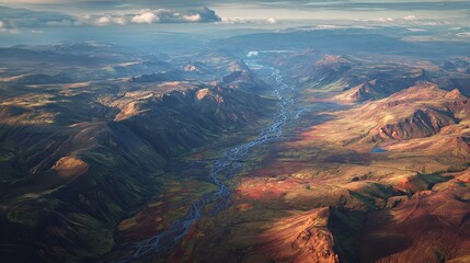 Serene River Flowing Through Beautiful Valley Landscape
