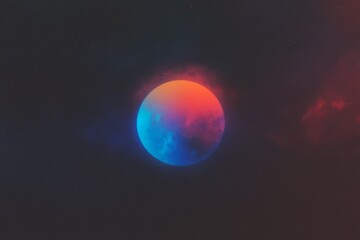 Fototapeta premium Vibrant gradient planet in cosmic space with grunge overlay for modern design