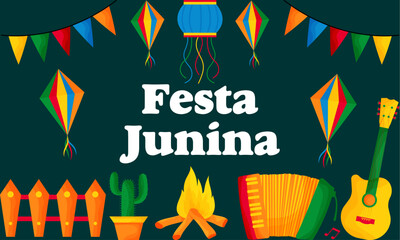 Festa junina music festival celebration invitation, greeting card, poster, banner and flyer design vector illustration.