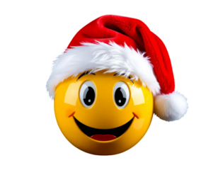 Yellow Smiley Face, Santa Hat, Isolated Transparent Background