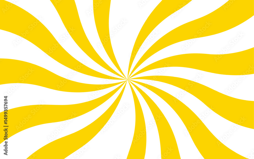 Aufkleber Abstract design with radial swirl pattern with alternating yellow and white curved rays and toward central vanishing point. Energy and centrifugal force, reminiscent of psychedelic or pop-art styles.