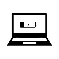 Laptop computer with charging battery icon on screen, flat vector illustration EPS 10.