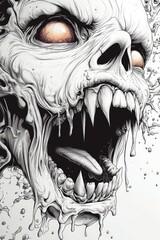 A terrifying, detailed illustration of a monstrous skull.