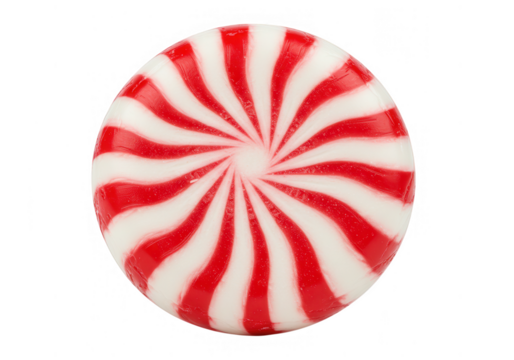 Red and white swirl hard candy isolated on transparent background