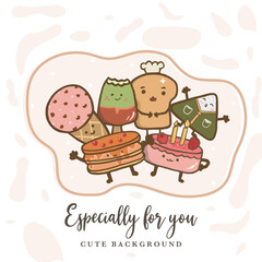 cute food illustration cartoon for background 