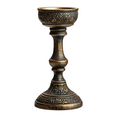 medieval antique bronze candlestick on isolated transparent background