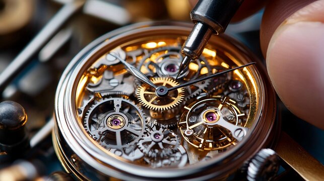 Detailed view of a watchmaker meticulously working on an intricate timepiece mechanism