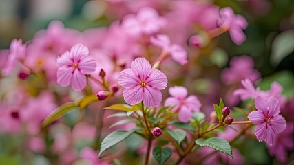 Fototapeta premium Delicate Pink Blossoms and Lush Green Foliage