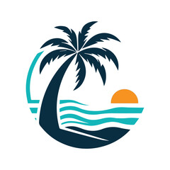 Tropical palm tree logo vector illustration