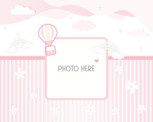 Vector - Cute border or frame on newborn girl concept. Album photobook, scrapbook.