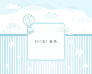 Vector - Cute border or frame on newborn boy concept. Album photobook, scrapbook.