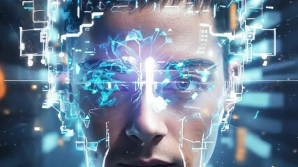 Handsome Futuristic Humanoid Robot Man. Cyborg Working Online At Station. Modern Technology, AI Control. Future Concept, Artificial Intelligence And Digital Graphic Brain Engine Inside. 3D Rendering. - Powered by Adobe