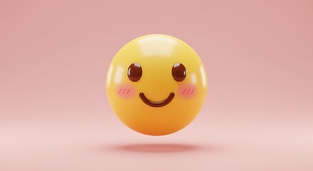 Fototapeta premium Blushing emoji with big eyes and soft pink background 