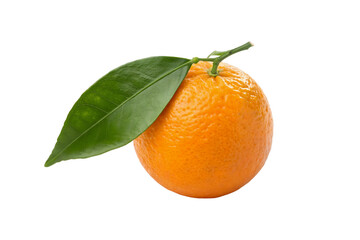Fresh Orange Fruit with Leaf Isolated on White Background