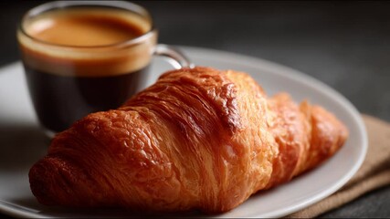 A croissant and coffee presented in an inviting setting  - Powered by Adobe