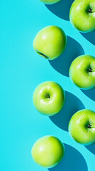 green apple on blue background