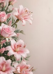 Delicate watercolor pink roses & lilies, funeral program design ,  lilies,  beautiful