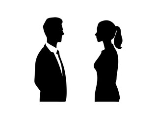 Man and Woman Profile Silhouettes Facing Each Other
