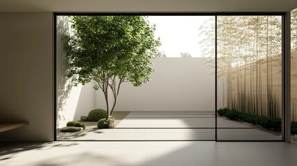 Modern minimalist courtyard with large windows