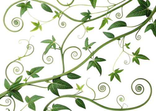 Green vine pattern with spiral tendrils and leaves