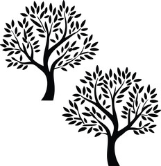 Obraz premium Two Simple Black Silhouette Trees on White Background