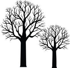Obraz premium Silhouette of Two Bare Trees on White Background