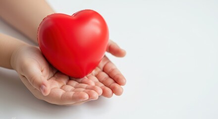 Fototapeta premium Child hands holding red heart